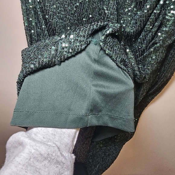 Calvin Klein Green Sequin V-Neck Midi Sheath Dress 3/4 Sleeve Size 14 - Picture 7 of 14